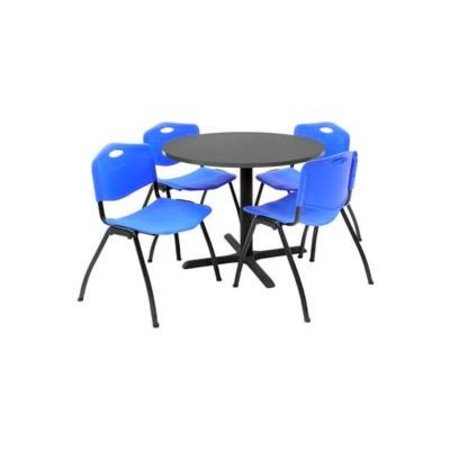 REGENCY SEATING Regency 36" Round Table & Chair Set W/Standard Plastic Chairs, Walnut Table/Blue Chairs TB36RNDMW47BE